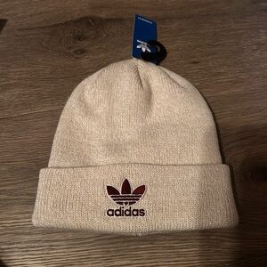 Adidas Cream Beanie with Maroon Logo